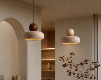 Vintage Agate Stone Pendant Light, Natural Yellow Hanging Lamp for Bedroom, Kitchen & Cafe Decor