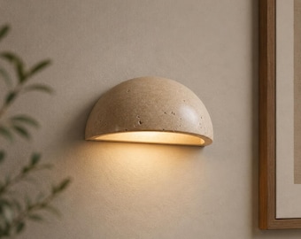 Nordic Wabi-Sabi Stone Wall Sconce, Semi-Circle Bedside Lamp for Living Room, Hallway & Bedroom Decor