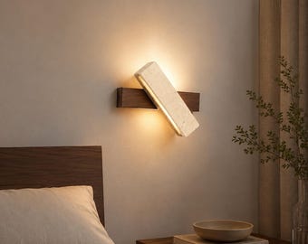 Natural Stone Wall Sconce, Modern Ambient Bedroom Lamp, Walnut Marble Light