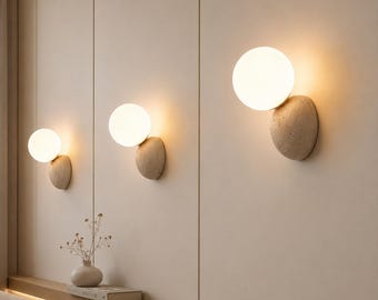 Modern Cream Stone Wall Sconce, Nordic LED Bedside Light, Travertine Wall Lamp Home Decor
