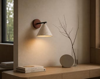Designer Stone Wall Light, Yellow Travertine Sconce for Bedroom, Hallway & Interior Lighting