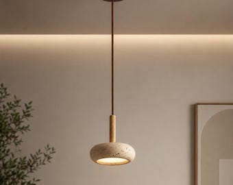 Wabi-Sabi Yellow Stone Pendant Light, Modern LED Hanging Lamp for Home, Restaurant & Commercial Decor
