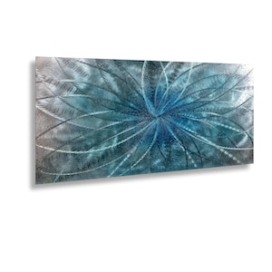 Turquoise Metal Wall Art: Modern Abstract Sculpture with Crushed Glass