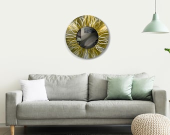 Gold Round Wall Mirror: Modern Metal Art Sculpture