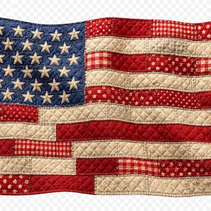 Bandera estadounidense con efecto acolchado en formato SVG, gráfico patriótico de patchwork, PNG vintage del 4 de julio, descarga digital, PNG de moda, PNG viral