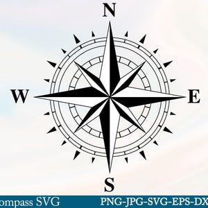 Bussola SVG, Bussola nautica DXF, Nord Sud Est Ovest SVG, Bussola Stella File di taglio Cricut Silhouette, Rosa dei venti SVG, Trendy SVG PNG