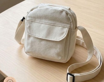 Liten axelväska i canvas för kvinnor, mini-axelväska för telefon, student, avslappnad vardagsväska
