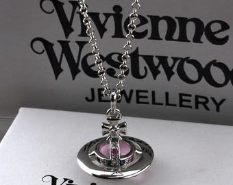 Silver VW Saturn Necklace (Boxed),CZ Pink Crystal Ball Saturn Pendant,Gifts