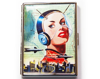 Retro Space Woman Cigarette Case, Sci Fi Slim Cigarette Case (9935S)