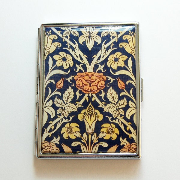 Slim Cigarette Case with Vintage Print on front, Art Nouveau design on metal cigarette case (9734S)