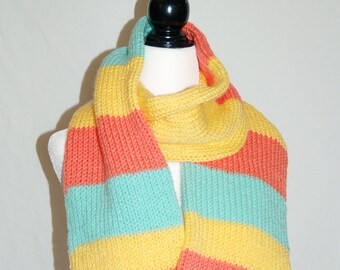 Knit Scarf for Winter in Yellow Orange and Mint Green, Colorful Unisex Warm Winter Scarf (S005)