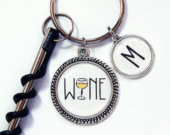 Wine Corkscrew keyring, Monogram keyring, corkscrew keychain, stocking stuffer, Monogram keychain, Wine Lover, White Wine, oenophile (8117)