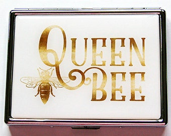 Queen Bee Cigarette Case, Slim Cigarette Case, Metal Wallet, Faux gold foil, Gift for her, cigarette case for her, case for pot (5946S)