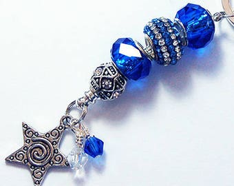 Star Keychain, Blue Keyring, Stocking Stuffer, Gift under 20, Rhinestone Keychain, Gift for her, Blue keychain, Rhinestones (8132)