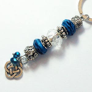 Beaded Keychain, Blue Keyring, Stocking Stuffer, Glass Bead Keychain, Gift for her, Irish Knot, Blue keychain, Rhinestone Keyring (8131)