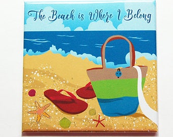 Beach Magnet, Fridge magnet, Stocking stuffer, Bright Colors, Summer season, sun, beach, Loves the beach, beach house decor (7461)