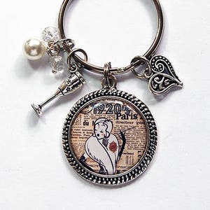 1920s Flapper Keyring With Charms, Roaring Twenties Keychain (7709)