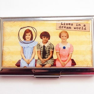 Lives in a Dream World Funny Business Card Case in Yellow, Business Card Holder for Her (3661)