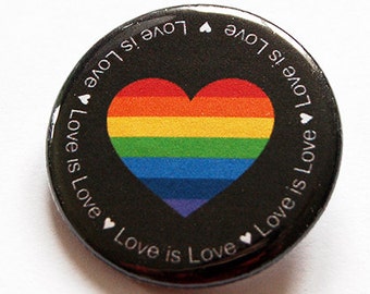 Love is Love button, LGBT Pin, Pinback buttons, Pride Month, Tolerance, Same Sex Marriage, Heart Pin, Rainbow Heart, Love is love pin (5790)
