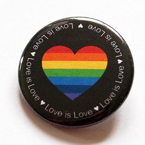 Love is Love button, LGBT Pin, Pinback buttons, Pride Month, Tolerance, Same Sex Marriage, Heart Pin, Rainbow Heart, Love is love pin (5790)