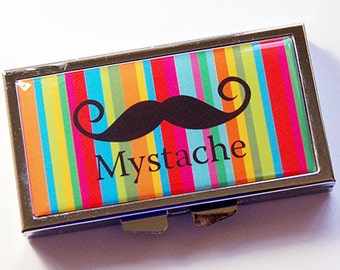 Mystache pill box, 7 day pill case, striped pill case, rainbow case, Mystache pill case, gift for him, gift for boyfriend, Rainbow (5138)