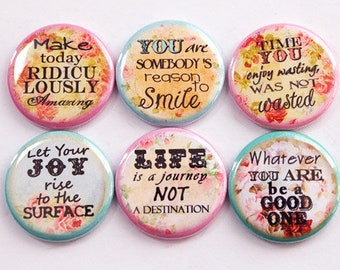 Inspirational Magnets, Words of Wisdom, Magnets, Button magnets, Kitchen Magnet, Fridge Magnet, Flowers, Magnet Set (3383)