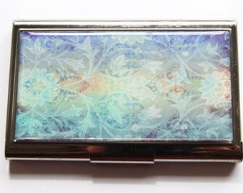 Business Card Case, Stainless steel case, Abstract Design, Card case, business card holder, blue, purple, green (3173)