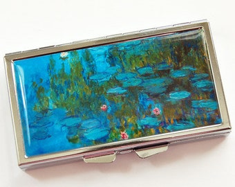 Monet Water Lily Pill Case, Impressionist fine art 7 day pill box, Travel pill case (3934)