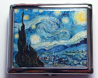 Cigarette Holder, Cigarette box, Metal Wallet, Cigarette Case, Cigarette dispenser, Stainless Steel, Vincent van Gogh, Starry Night (4915C)