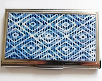 Business card holder, Business Card Case, Card case, Blue case, Blue, Indigo, Abstract Pattern, diamond pattern (3234)