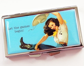 Funny Travel Pill case, Pill Box for Purse, 7 Day Pill Case, Cowgirl, Retro, Pill Container, Fun Gift Idea (3925)