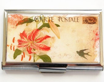 Business card holder, Card case, Flower card case, Business Card Case, Stargazer Lily, Lily business card case, floral case (3800)