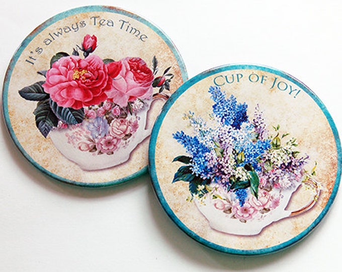 6125b Drink Coasters Tea Drinker Tea Lover Tea Coasters Hostess Gift Coasters Gift for her Stocking Stuffer Tea Cup Coaster