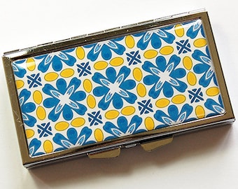 7 day pill box, Mosaic pill case, Pill case, Pill Container, 7 sections, 7 day, Pill Box, Blue, Yellow, Tile Design (4992)