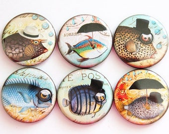 Fish Magnets, Funny magnets, button magnets, Fish, Fishing, Kitchen Magnets, funny fish magnets, humor, stocking stuffer (3417)