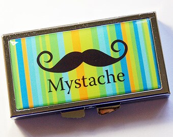 Mystache, Pastillero, Pastillero rayado, Pastillero Mystache, pastillero, estuche de 7 días, regalo para él, pastillero divertido, humor, pastillero de 7 días (5137)