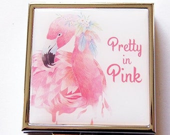 Flamingo Pill Case, Flamingo pill box, Square Pill box, Pill Case, Pill Box, Pretty in Pink, Pink Flamingo, Pretty in Pink Pill Case (5227)