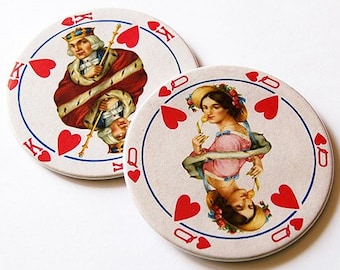 Playing Card Coasters, King Queen Coasters, Drink Coasters, Set of Coasters, Coasters, Wine Coasters, Hearts, Diamonds, Spades, Clubs (5669)