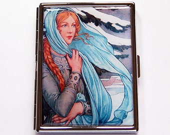 Slim Cigarette Case, Cigarette Holder, Cigarette box, Winter Sprite, Art Nouveau, Elizabeth Sonrel Illustration, Winter Nymph (6066S)