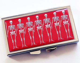 Skeleton Pill case, 7 day pill case, 7 sections, Pill Box, Pill case, Skeleton, Red, Skeleton Pill box, red pill case, Halloween (5186)