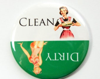 Dishwasher magnet, Clean Dishes, Green, White, Pinup Girl, kitchen magnet, clean dishes magnet, Dirty Dishes, Magnet, Kellys Magnets (3556)