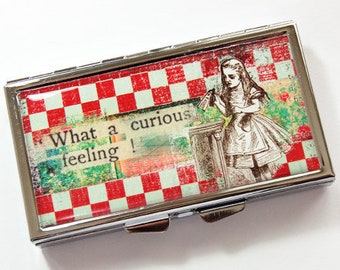 Alice in Wonderland 7 day Pill case, 7 sections, Pill box, What a curious feeling, Literary, art collage, Kellys Magnets (3847)