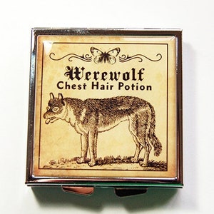 Werewolf Pill box, Werewolf pill case, Square Pill box, Pill box, Pill Case, 4 Sections, Werewolf, travel pill case, funny, humor (4259)