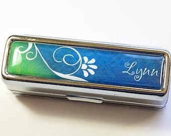 Personalized Lipstick Case, Lipbalm Case, Lipstick case, lipstick holder,lipstick case with mirror, custom, gift for her, blue, green (4848)