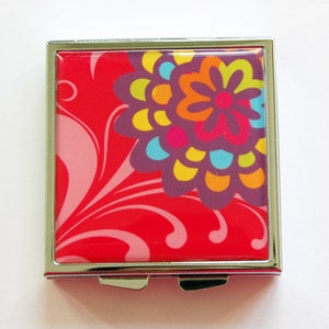 Flower pill box, Flower pill case, Pill Case, Pill Box, 4 Sections, Square Pill box, Square Pill case, Floral, Abstract Design (4052)