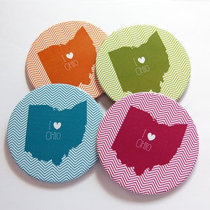 I Love Ohio Coasters, Drink Coasters, Ohio Coasters, Coasters, Ohio Map Coaster, Ohio, Chevron, State Coaster, Hostess Gift 5065m image 1