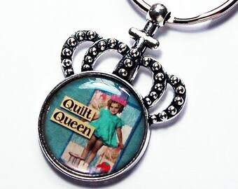 Quilt Queen keychain, Crown Keyring, stocking stuffer, Crown Keychain, Quilter, Loves to Quilt (8748)