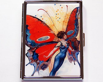 Fairy Cigarette Case, Slim Cigarette Case, Cigarette box, Cigarette Holder, Bright Colors, Patriotic Fairy, Fantasy, 4th Of July (6069S)