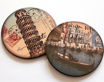 Travel Coasters, Set of Coasters, Drink Coasters, Hostess Gift, Barware, Home Decor, Coasters, Travel, Pisa, Venice, Italy (5040f)