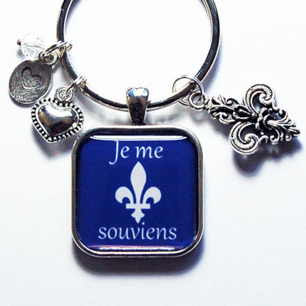 Quebec Keychain, Je me souviens, fleur de lis, Keychain with Charms, Quebec Keyring, Quebec souvenir, Saint-Jean-Baptiste Day (8756)